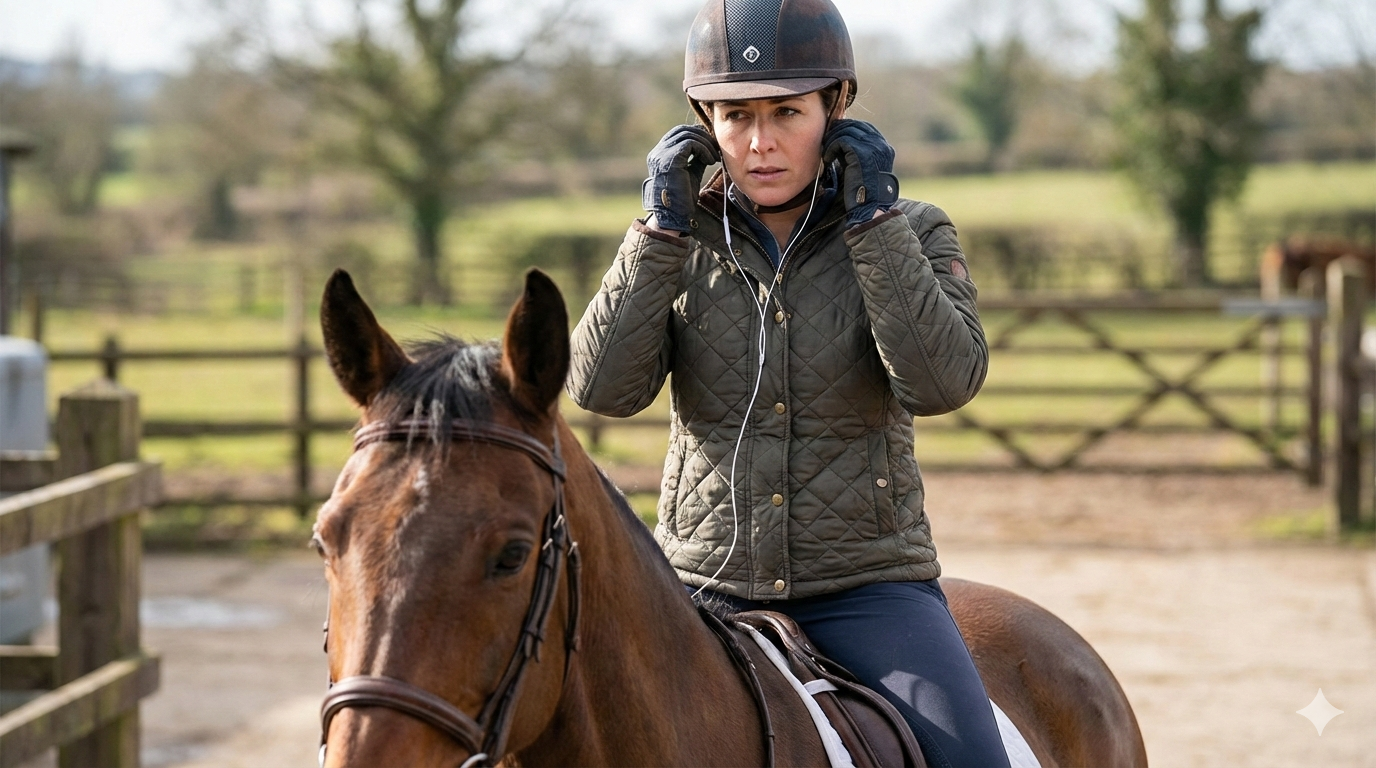 Rider listening to audio lessons while riding