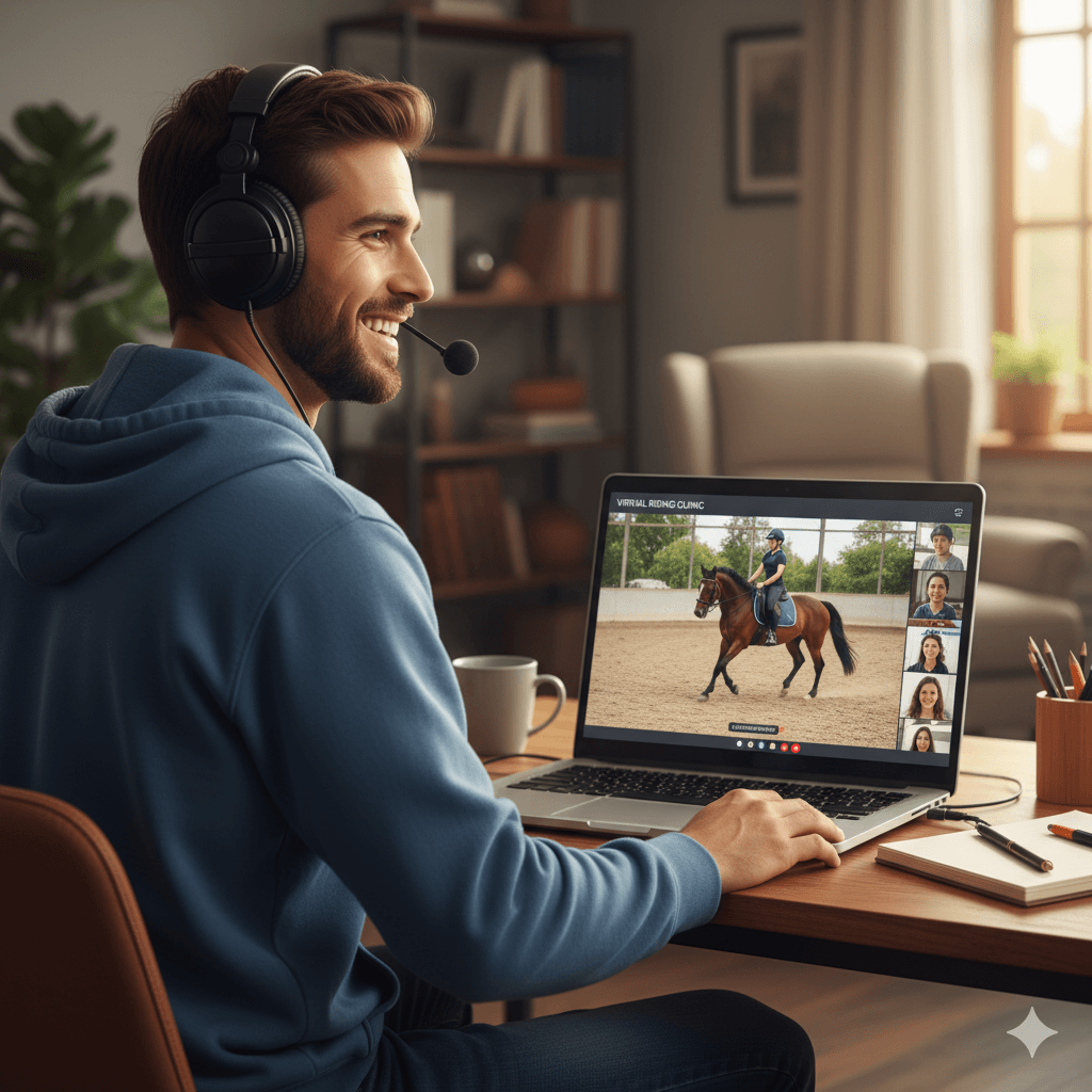 Virtual riding lesson session with online coaching
