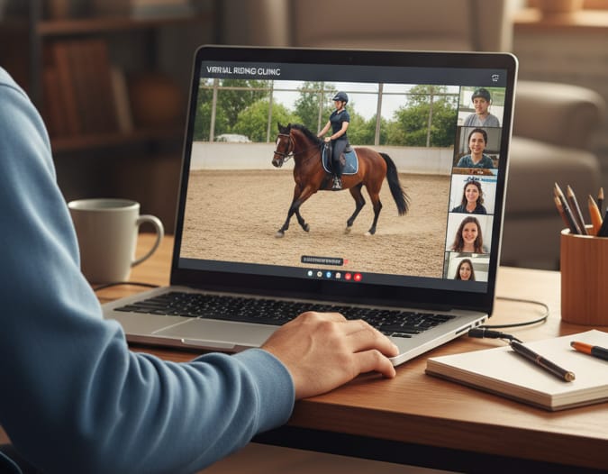 Virtual horse riding lesson with remote equestrian coaching via video analysis
